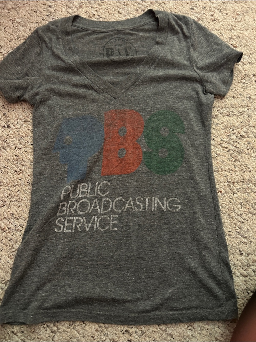 PBS Vintage-Style Gray V-Neck Tee